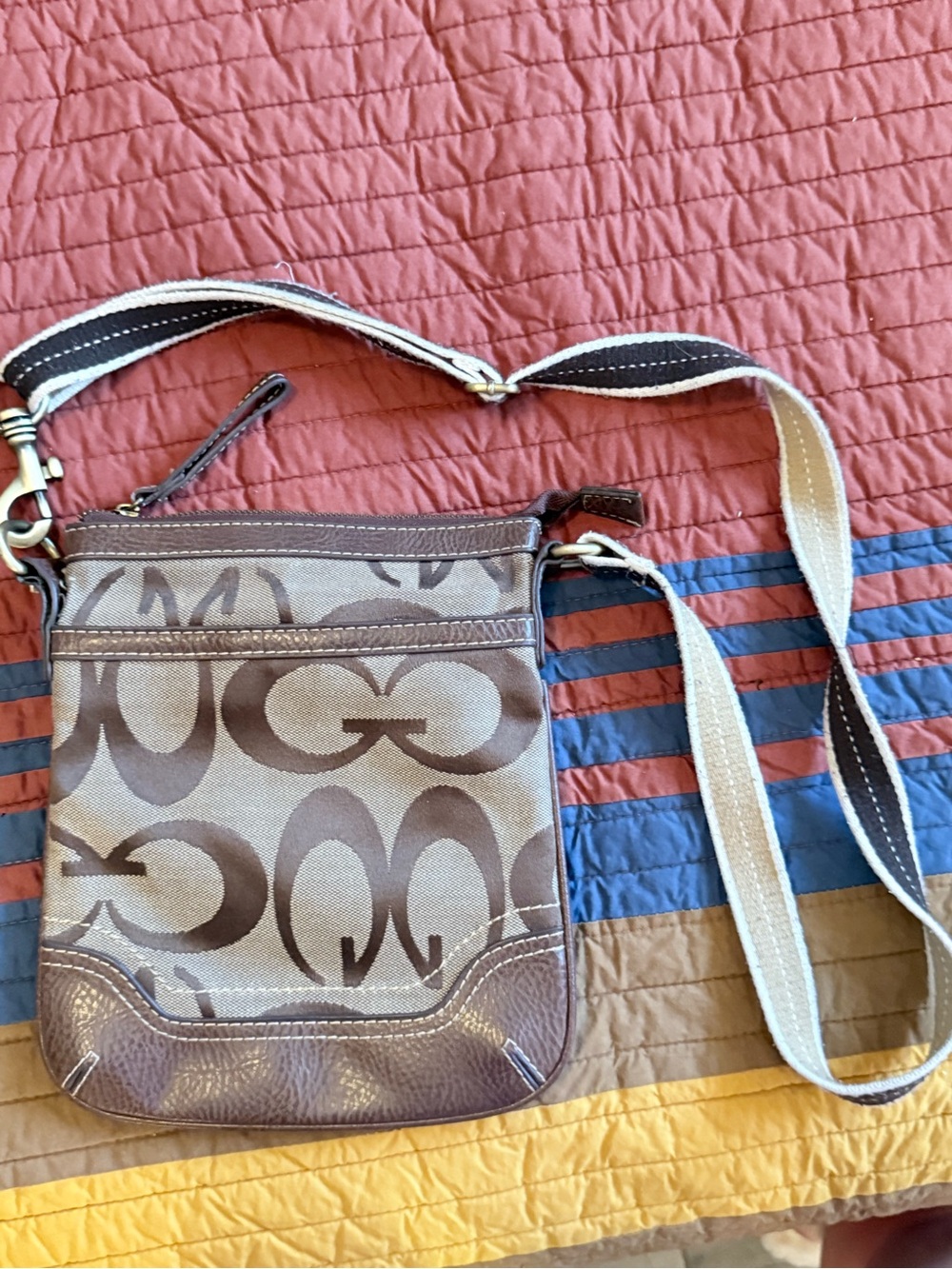 Gucci Style Brown Signature Canvas Crossbody with Tan Strap